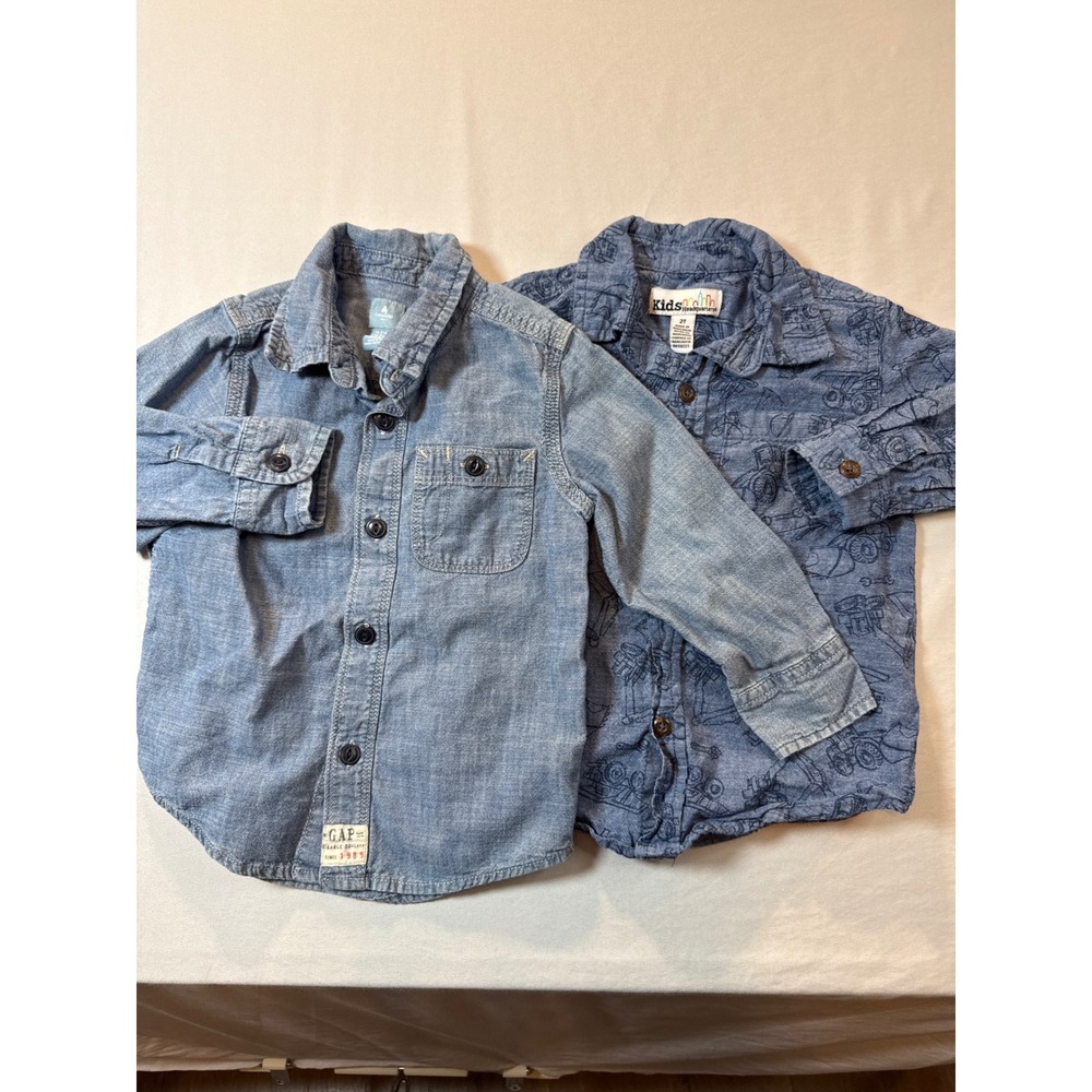 Set of 2 Toddler Boys Button Down Shirts Baby Gap Chambray Kids Headquarters 2T